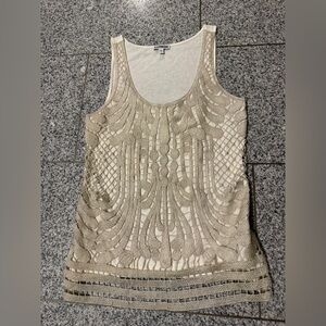 Express Tan and Gold Embellished Fitted Tank Top